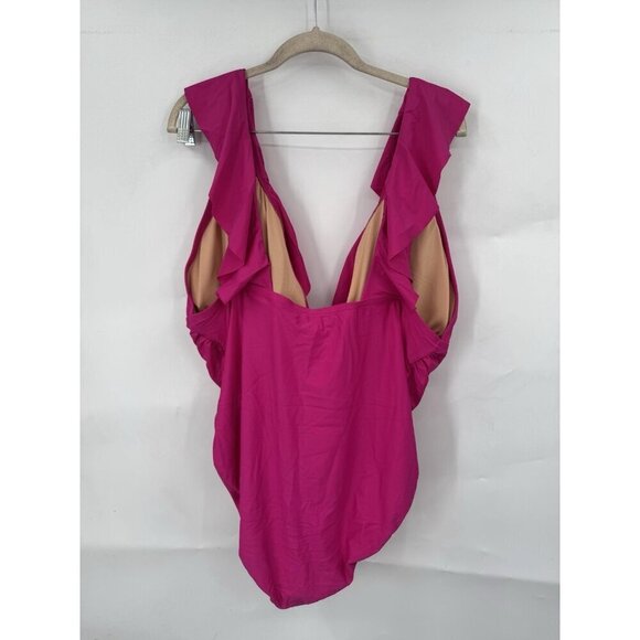 J. Crew Ruched Ruffle One Piece Swimsuit women 22 Pink Fuchsia Resortwear NEW - Picture 3 of 7